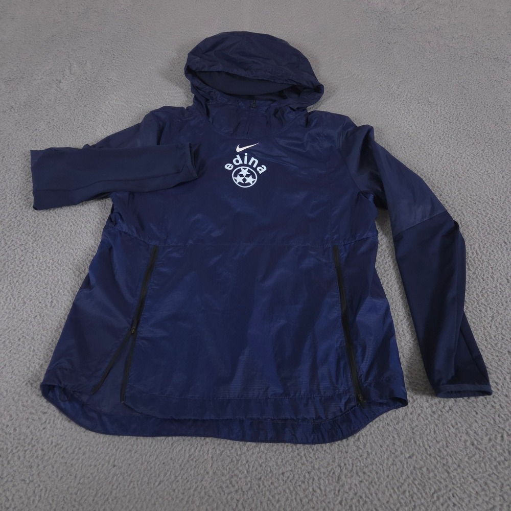 Nike Jacket Mens Medium Navy Blue Fly Rush Edina Soccer Ripstop Hooded Pullover